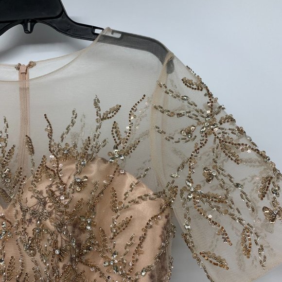 Mac Duggal Dress 79317 Champagne Embellished Illusion Gown NWT - Picture 7 of 16